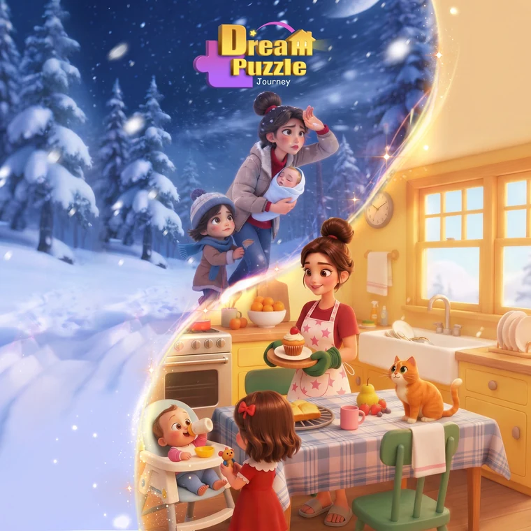 Dream Puzzle Journey winter and home scenes